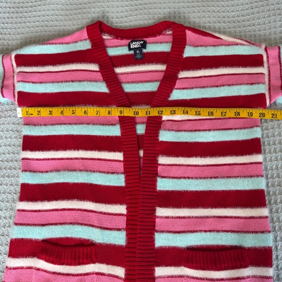 Lands End Open Front Cardigan Sweater Womens XL Extra Large 14-16 Red Pink White - Picture 7 of 9